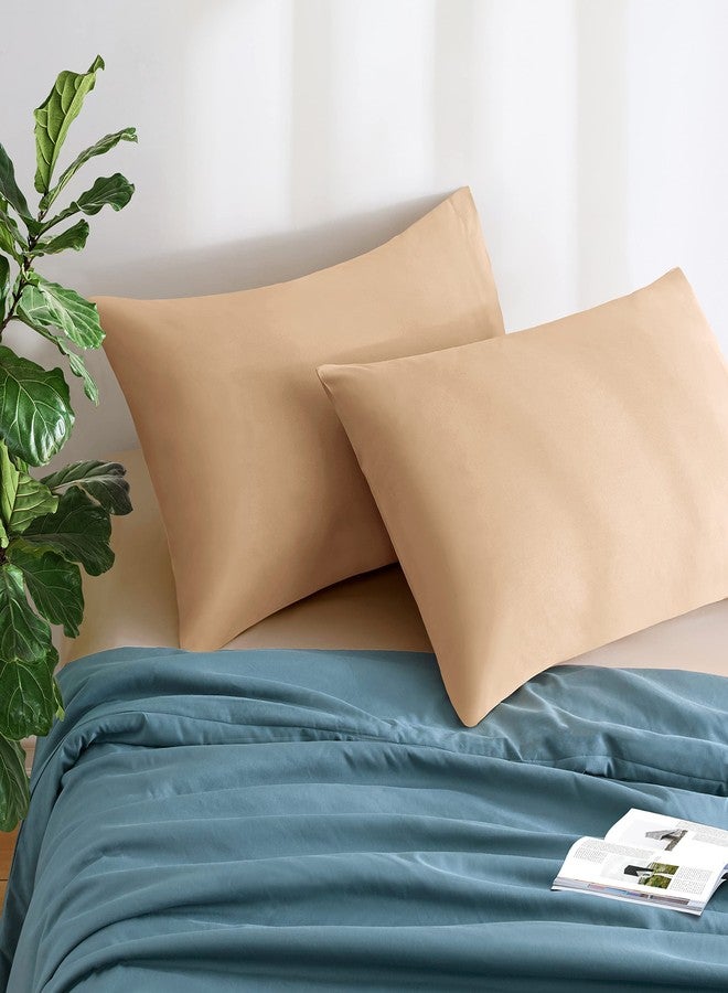 MILVOWOC 2Pcs Brushed Microfiber Standard Pillowcases - 20 x 26 Inch, Camel Pillow Case Set Non Slip Envelope Pillow Cover with Moisture Absorption and Anti-Wrinkle - Image 2